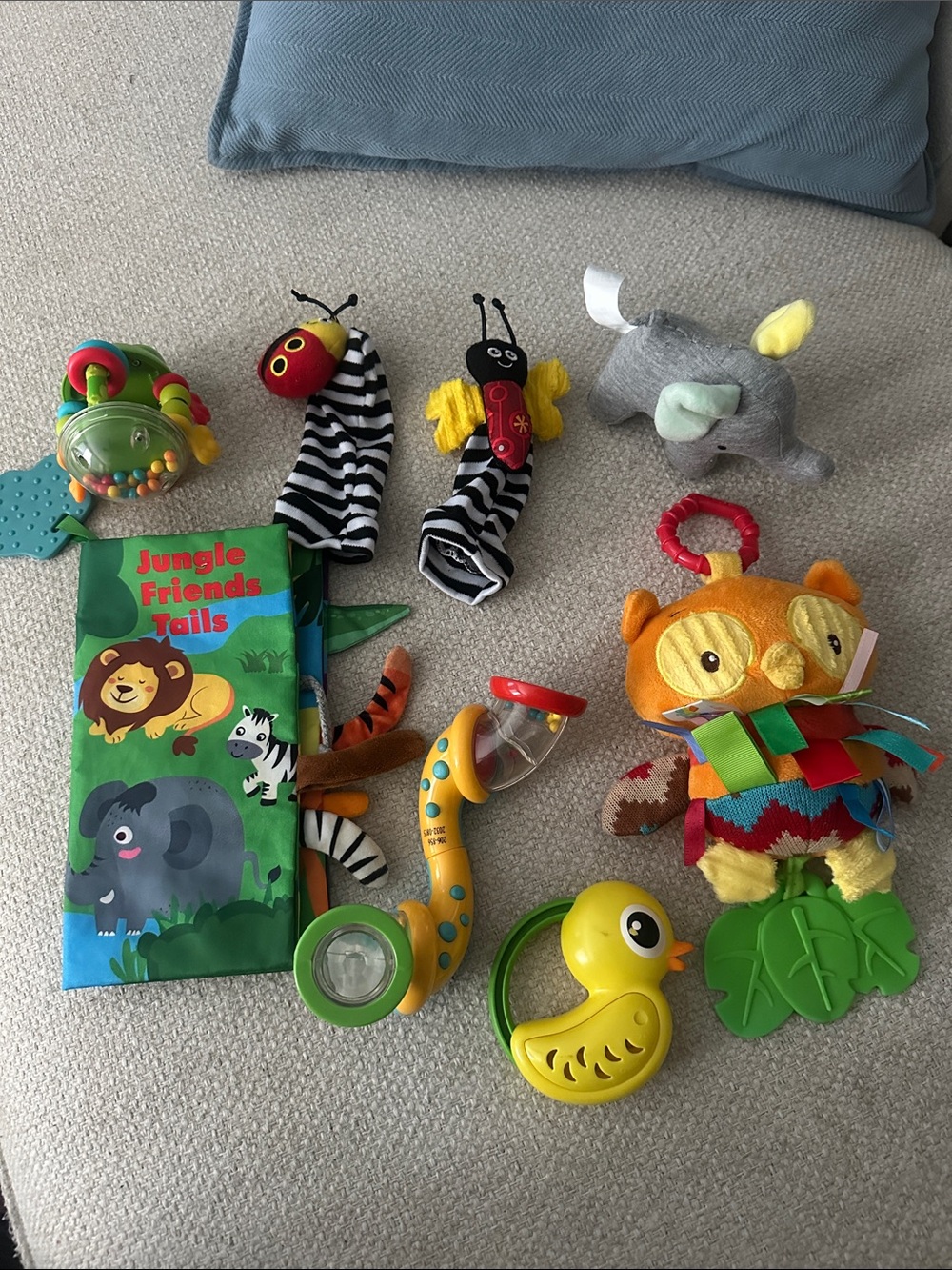 Assorted Kids Plush & Rattle Toy Set - Yellow, Orange, Green